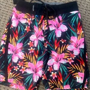 Hurley Boys Tropical Floral Board Shorts - Black and Pink